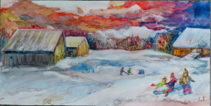 Quand j'étais jeune, 2024, Aquarelle sur YUPO (10 X 20 pouces)